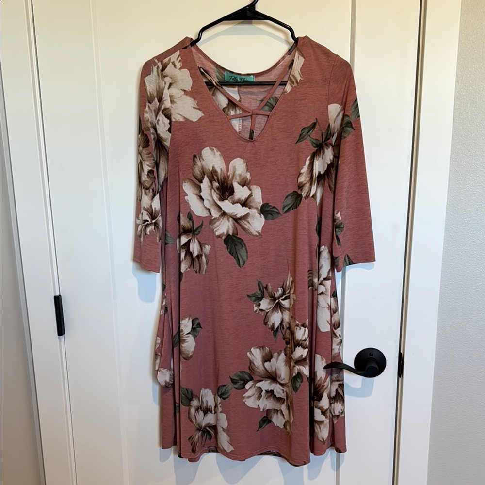 Filly Flair Pink Midi Sundress with Raglan Sleeves and V-Neck